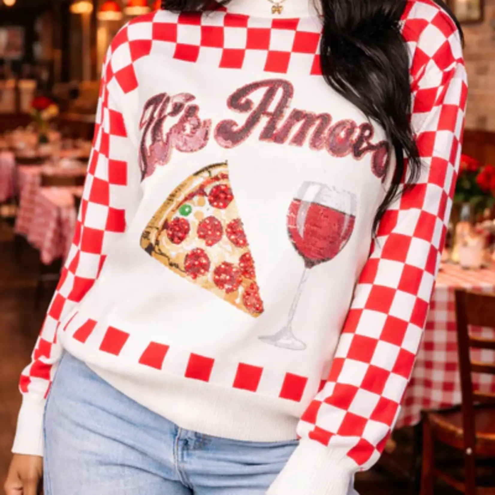 Queen of Sparkles 'That's Amore' Pizza and Wine Sweater