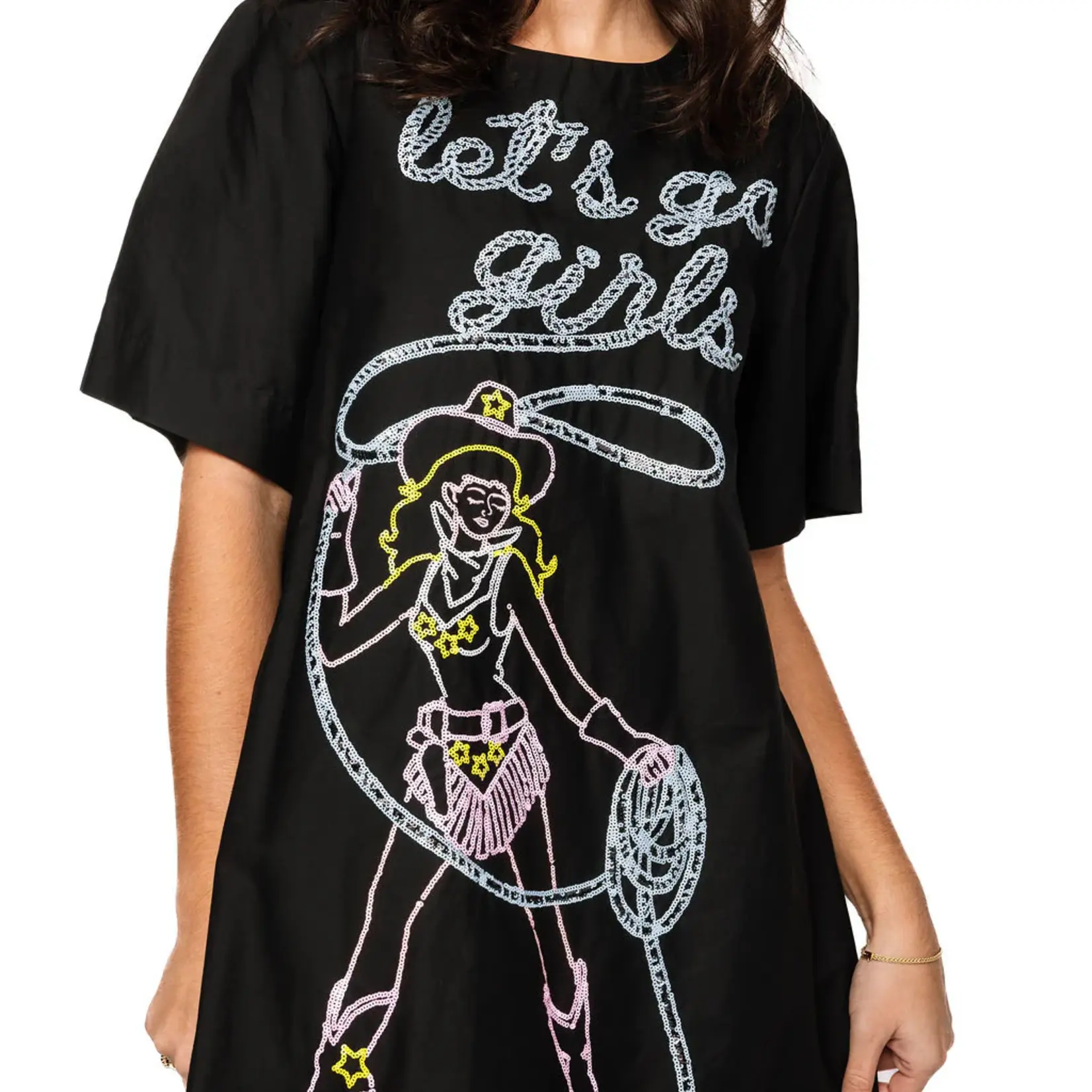 Queen of Sparkles 'Let's Go Girls' Black Cotton Dress