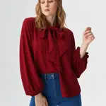 Burgundy Ribbon Tied Blouse