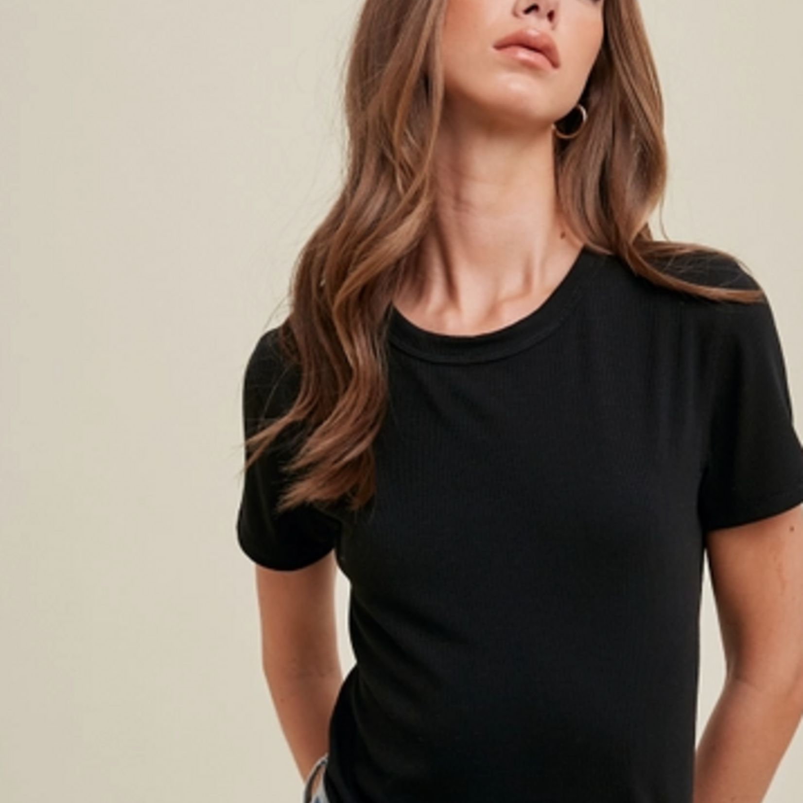 Ribbed Knit Basic T-Shirt