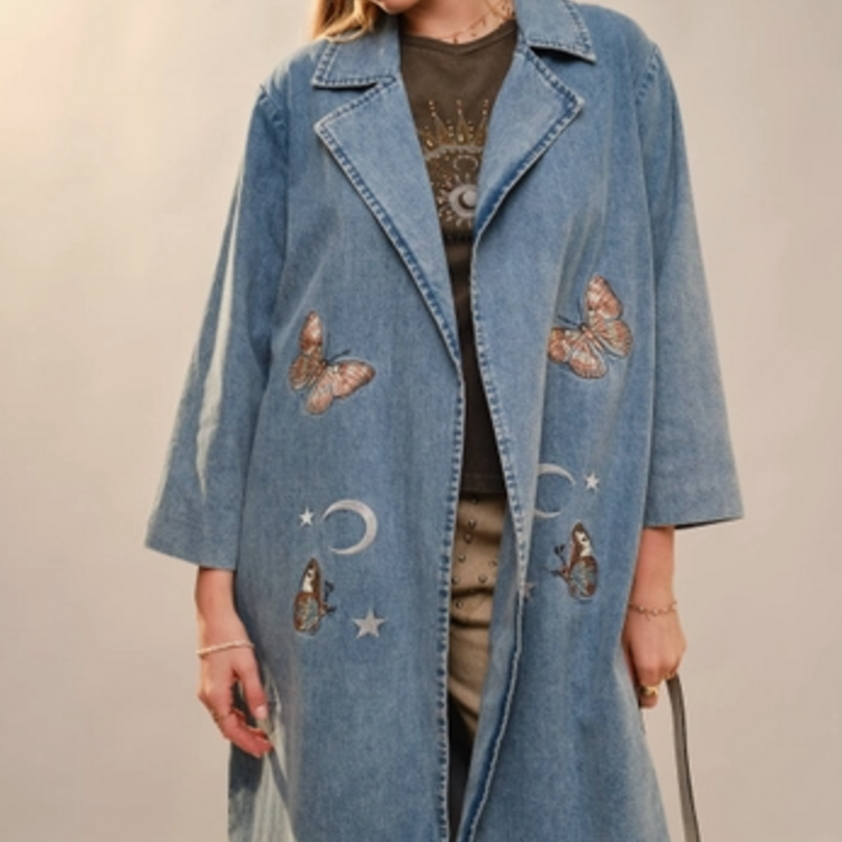 Blue B Mariah Embroidered Denim Trench Coat