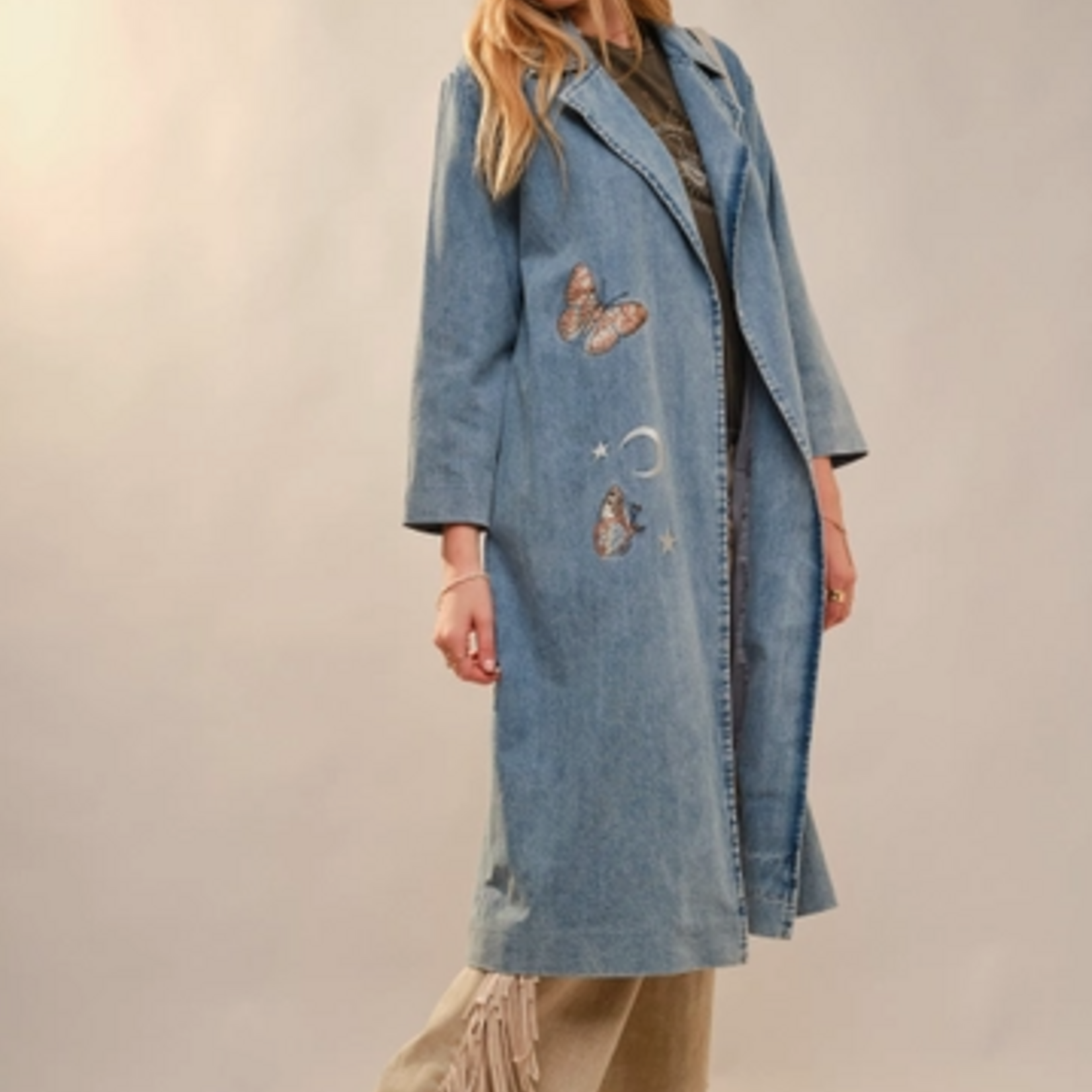 Blue B Mariah Embroidered Denim Trench Coat
