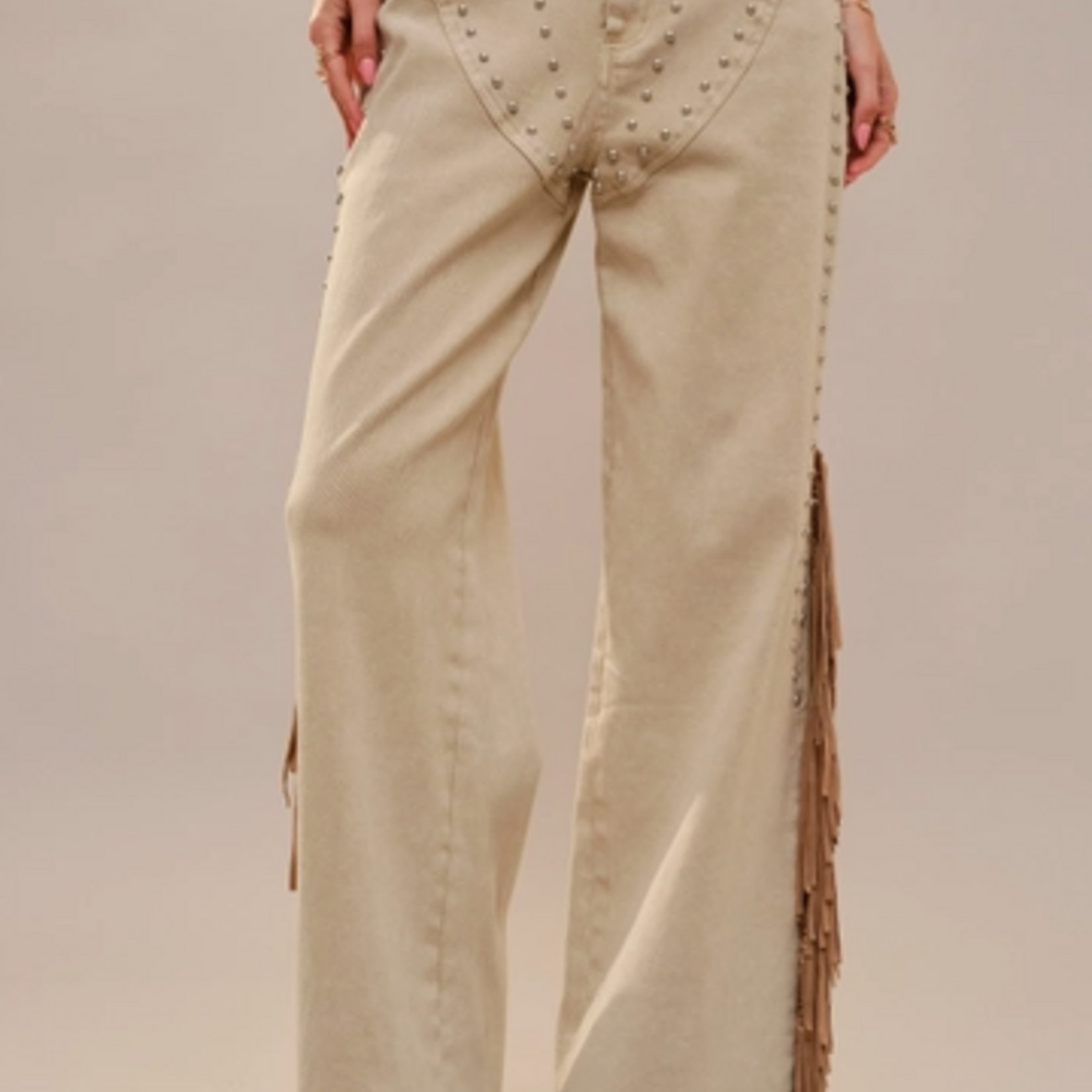 Blue B Fringe Studded Wide Leg Jeans