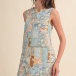 Patchwork Print Denim Shift Mini Dress