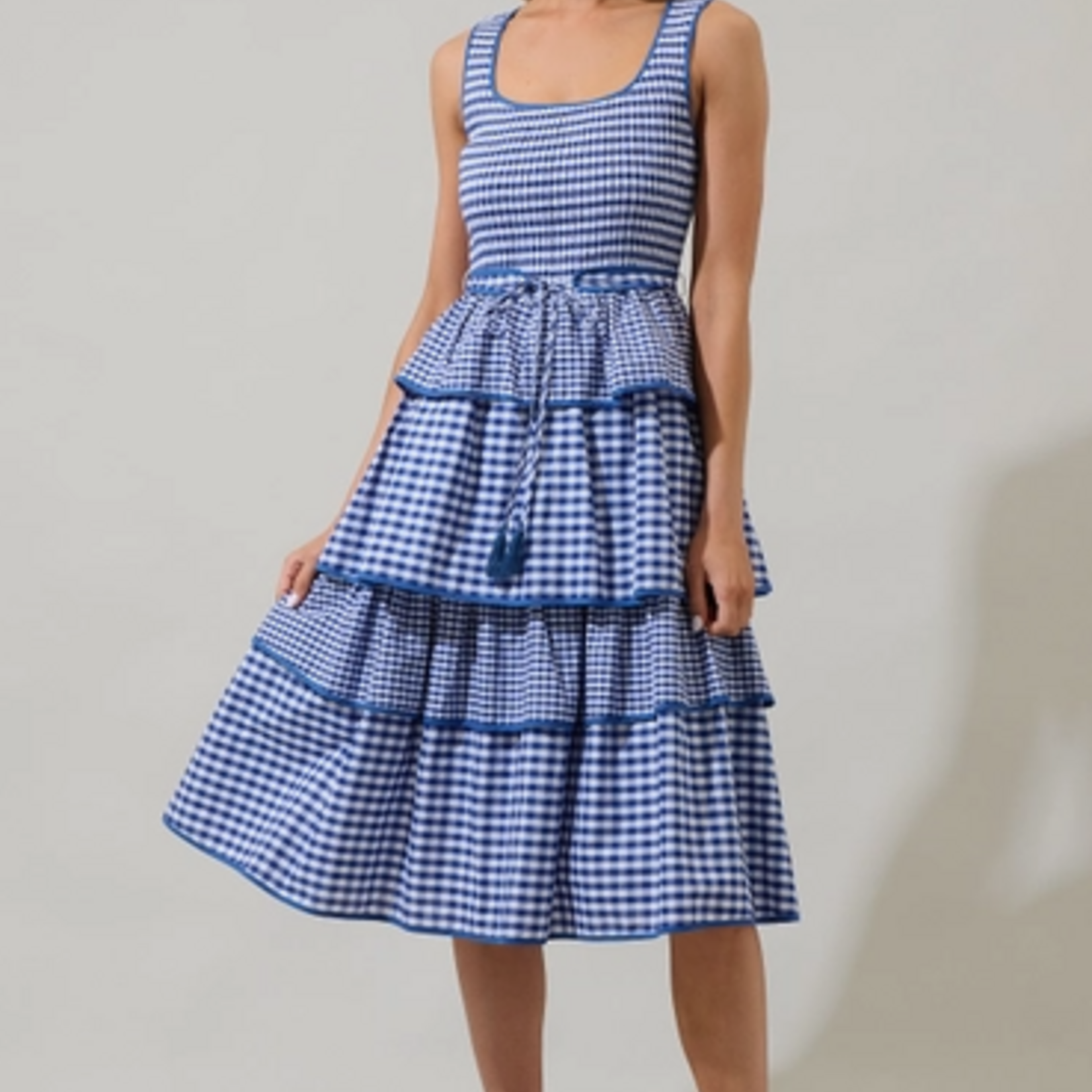 Sugar Lips Vanna Gingham Tiered Midi Dress