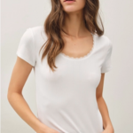 Be Cool Lace Neckline Ribbed Top