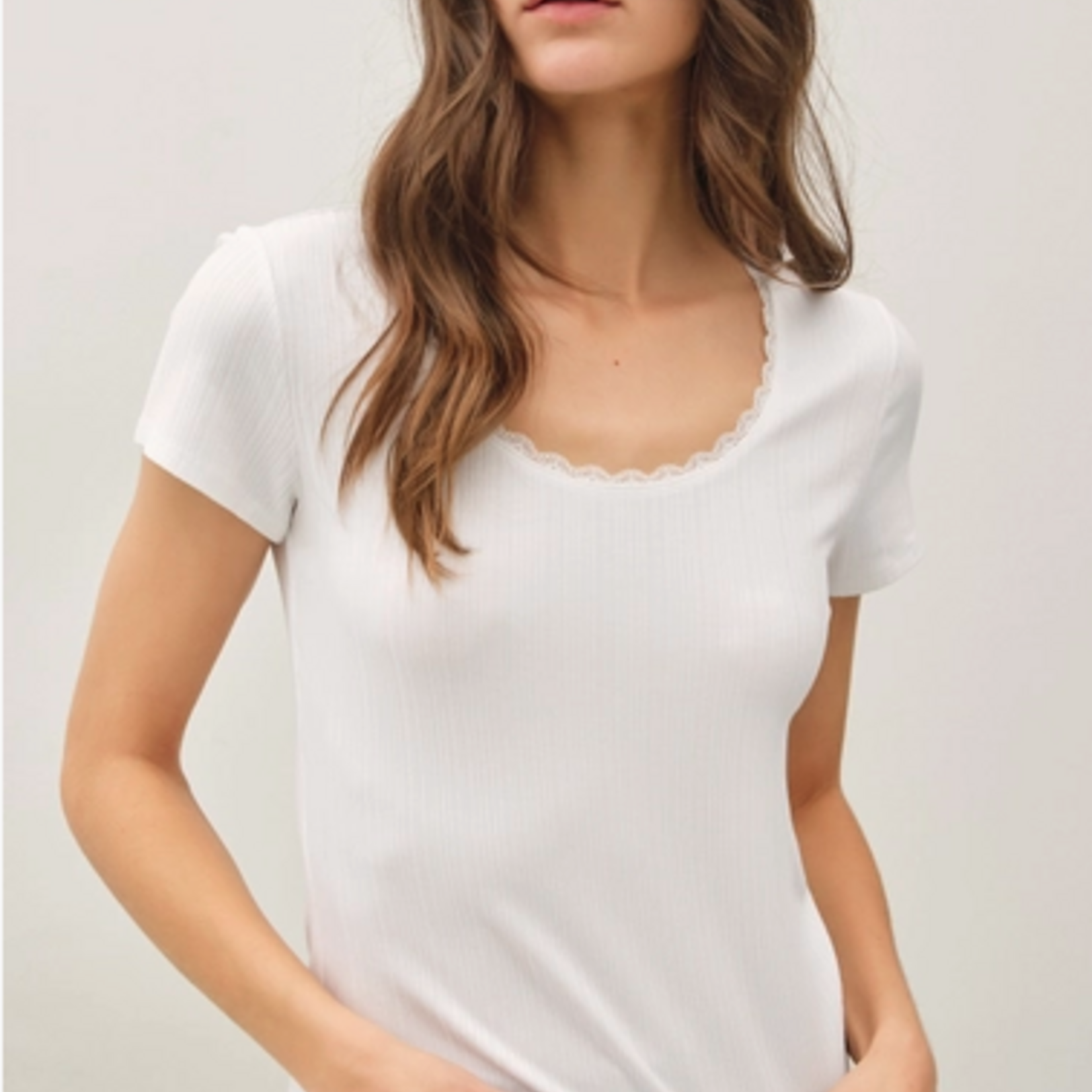 Be Cool Lace Neckline Ribbed Top
