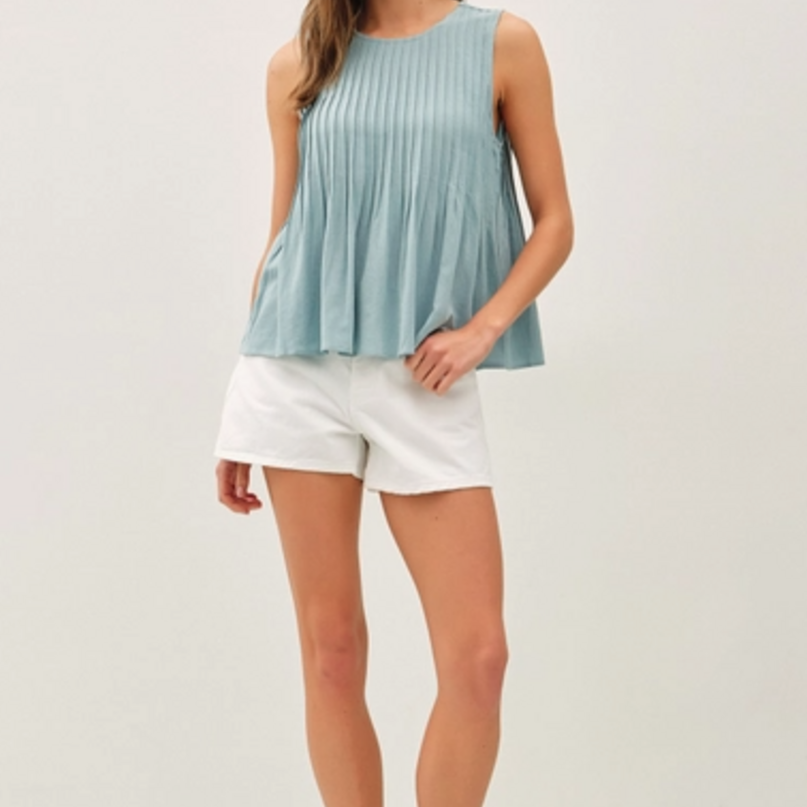 Be Cool Linen Blend Pleated Sleeveless Top