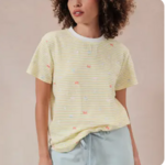 Ocean Embroidered Yellow Stripe Top