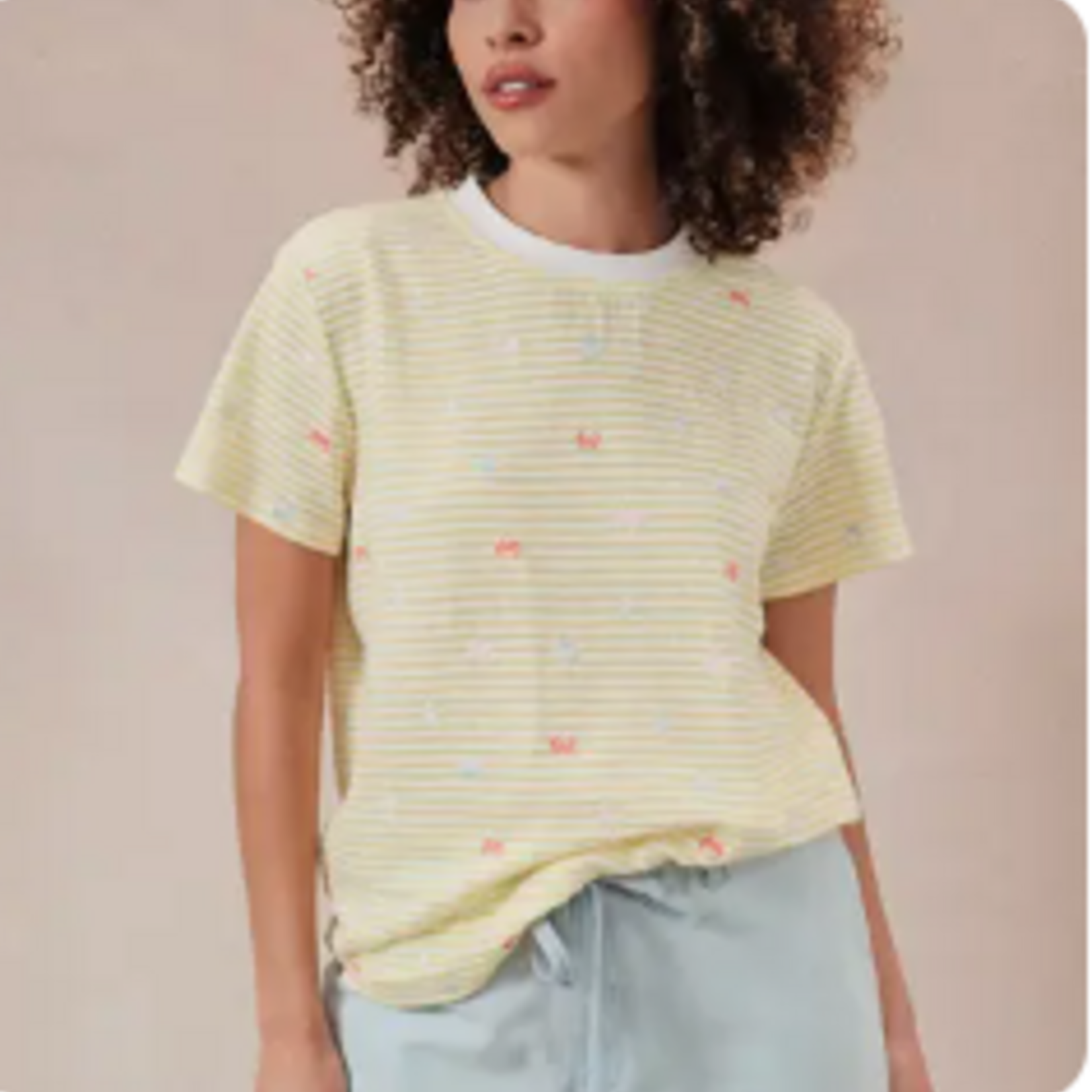 Ocean Embroidered Yellow Stripe Top