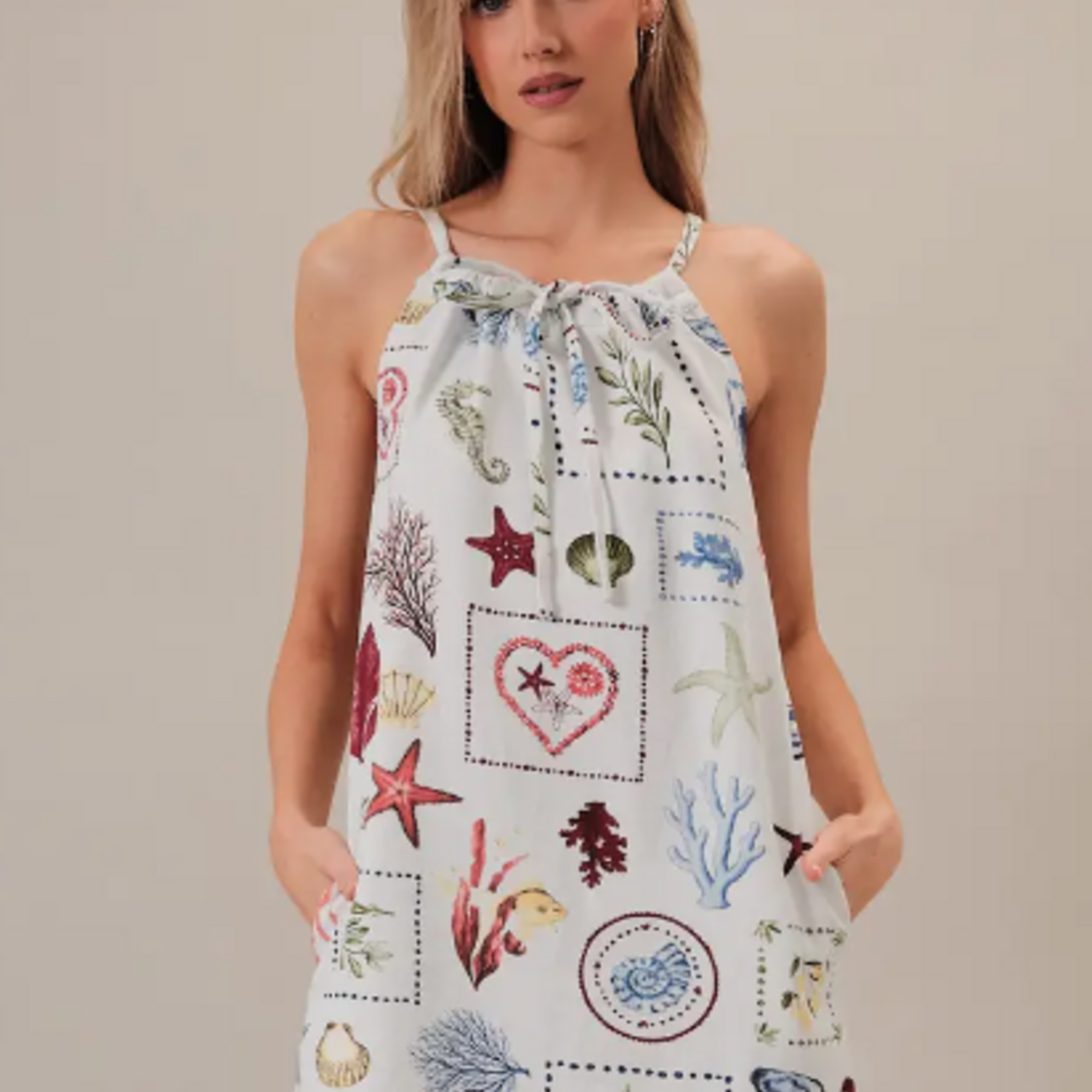 Coastal Denim Tie Front Mini Dress