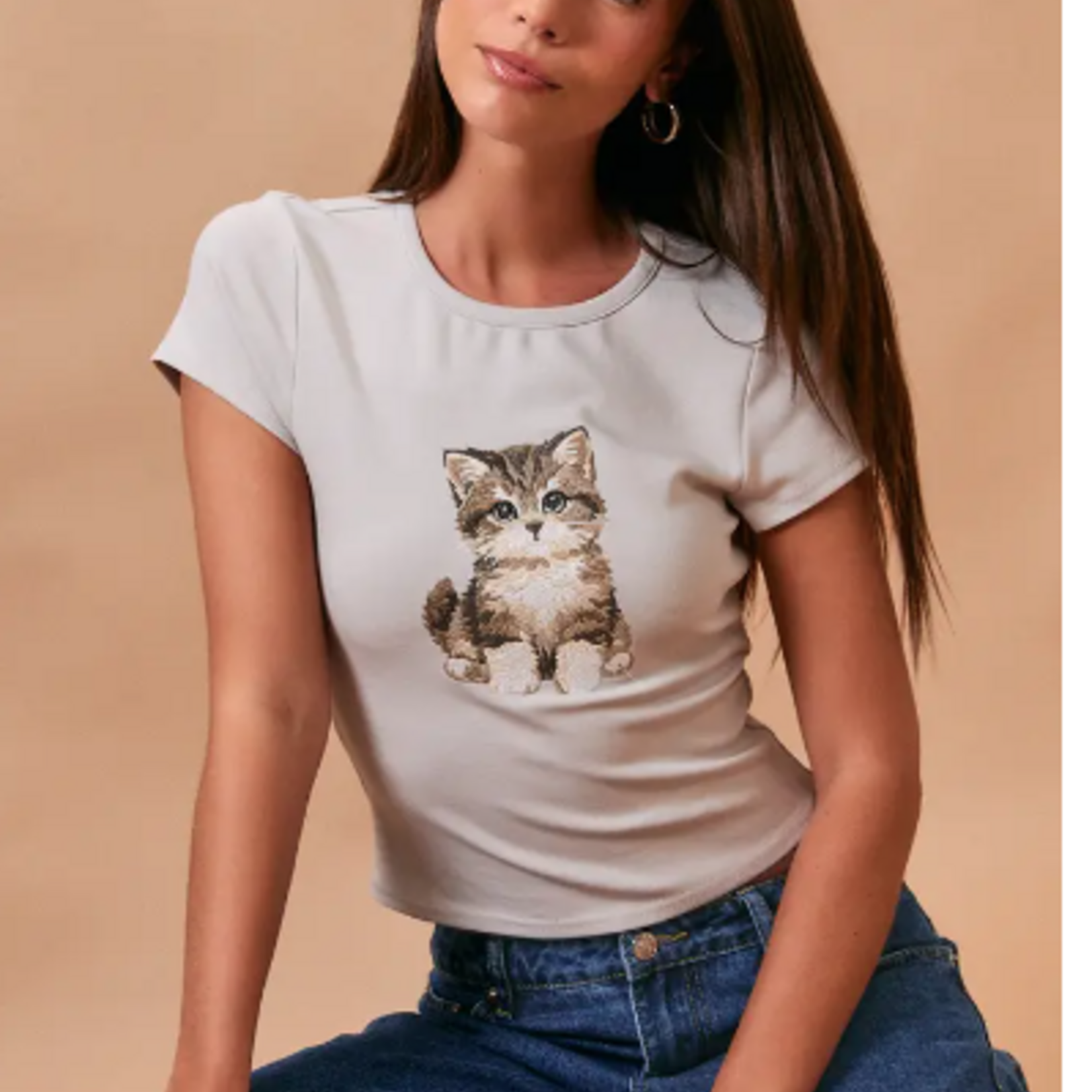 Cat Embroidered Baby Tee
