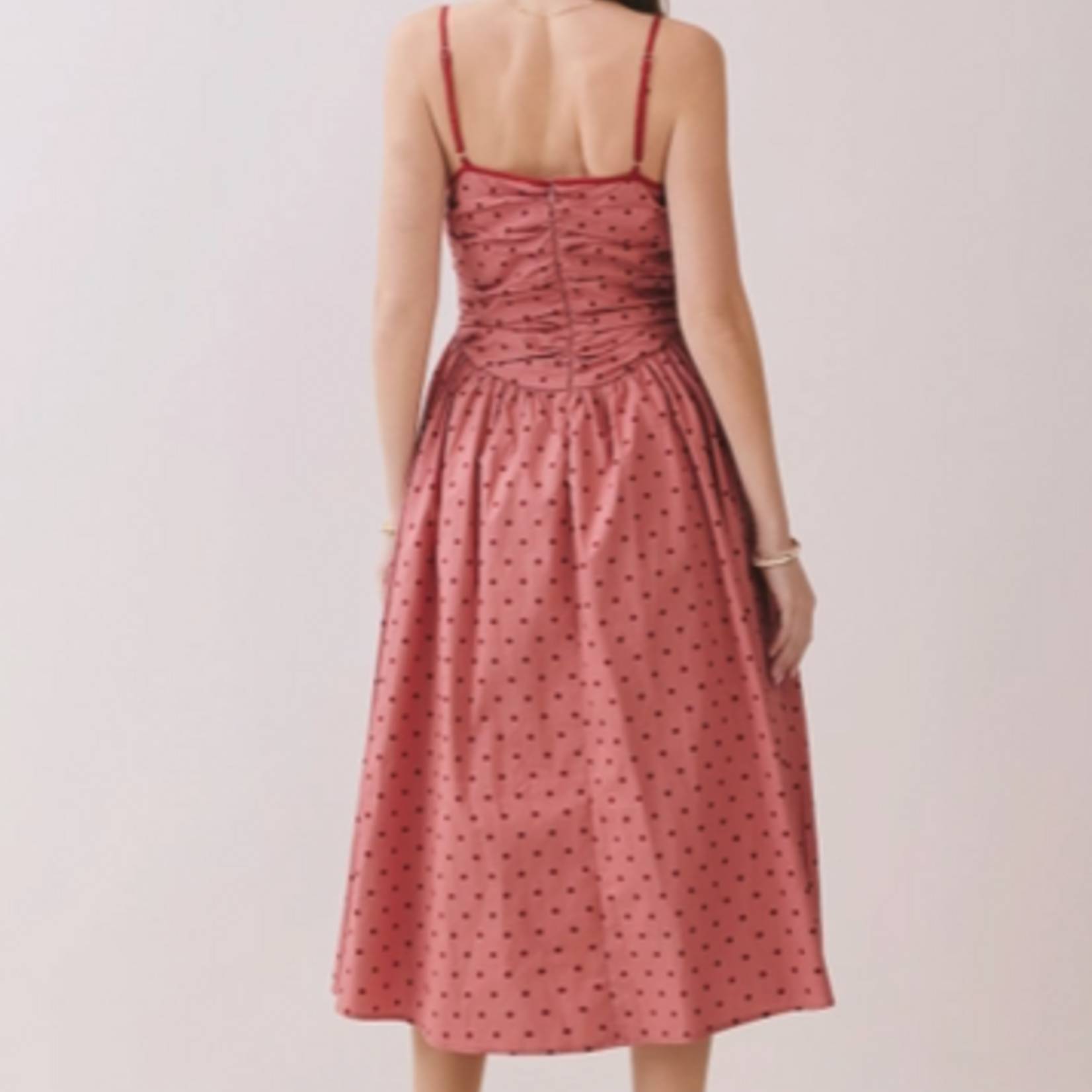 Polka Dot Ruched Bust Cami Midi Dress