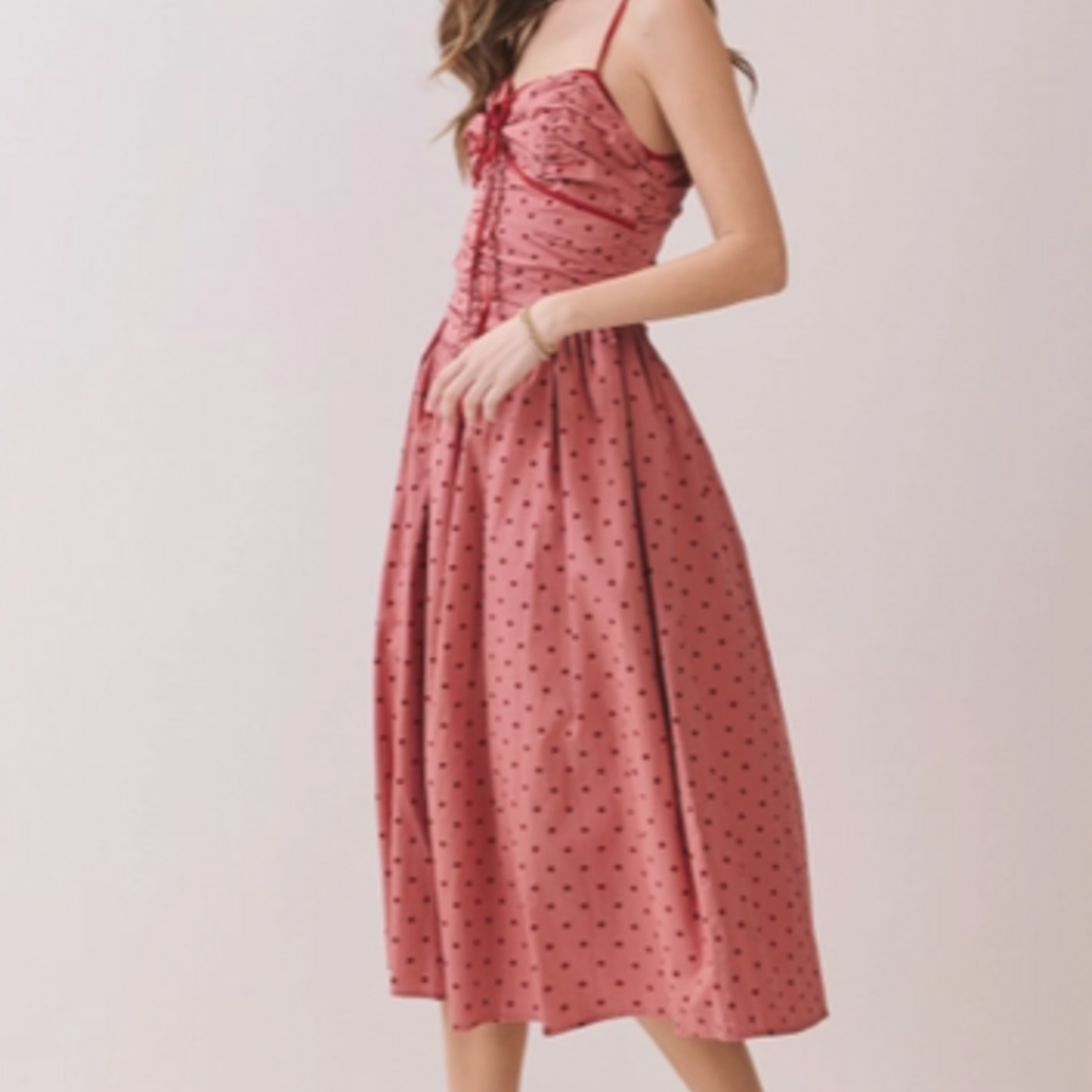 Polka Dot Ruched Bust Cami Midi Dress
