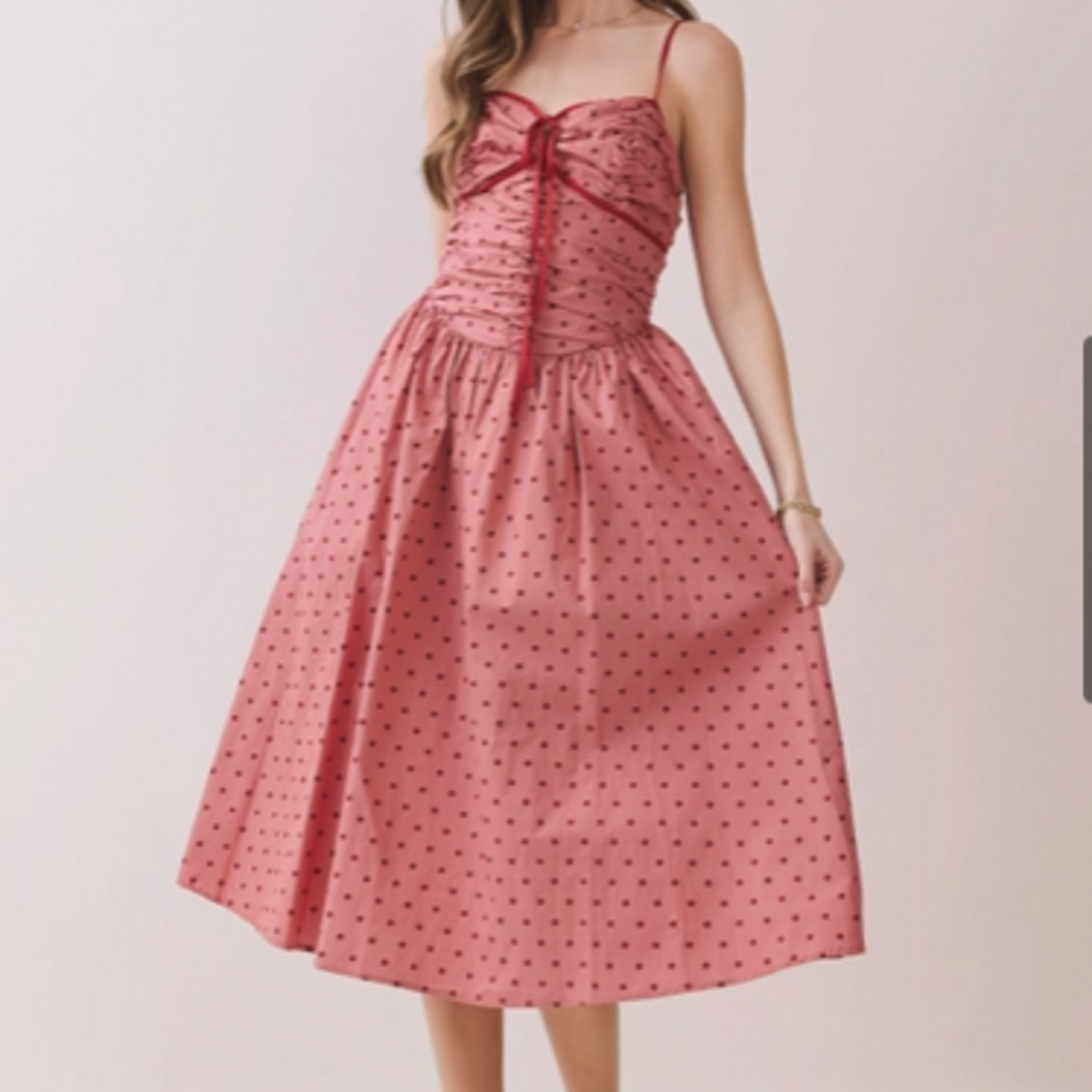 Polka Dot Ruched Bust Cami Midi Dress
