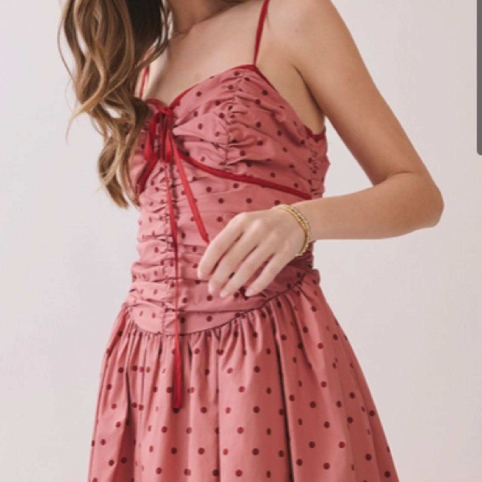 Polka Dot Ruched Bust Cami Midi Dress