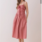 Polka Dot Ruched Bust Cami Midi Dress