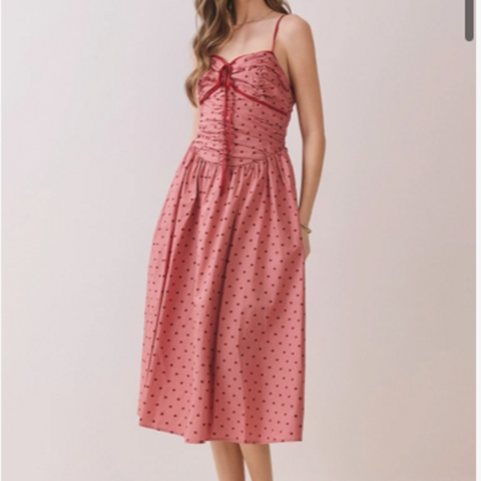 Polka Dot Ruched Bust Cami Midi Dress
