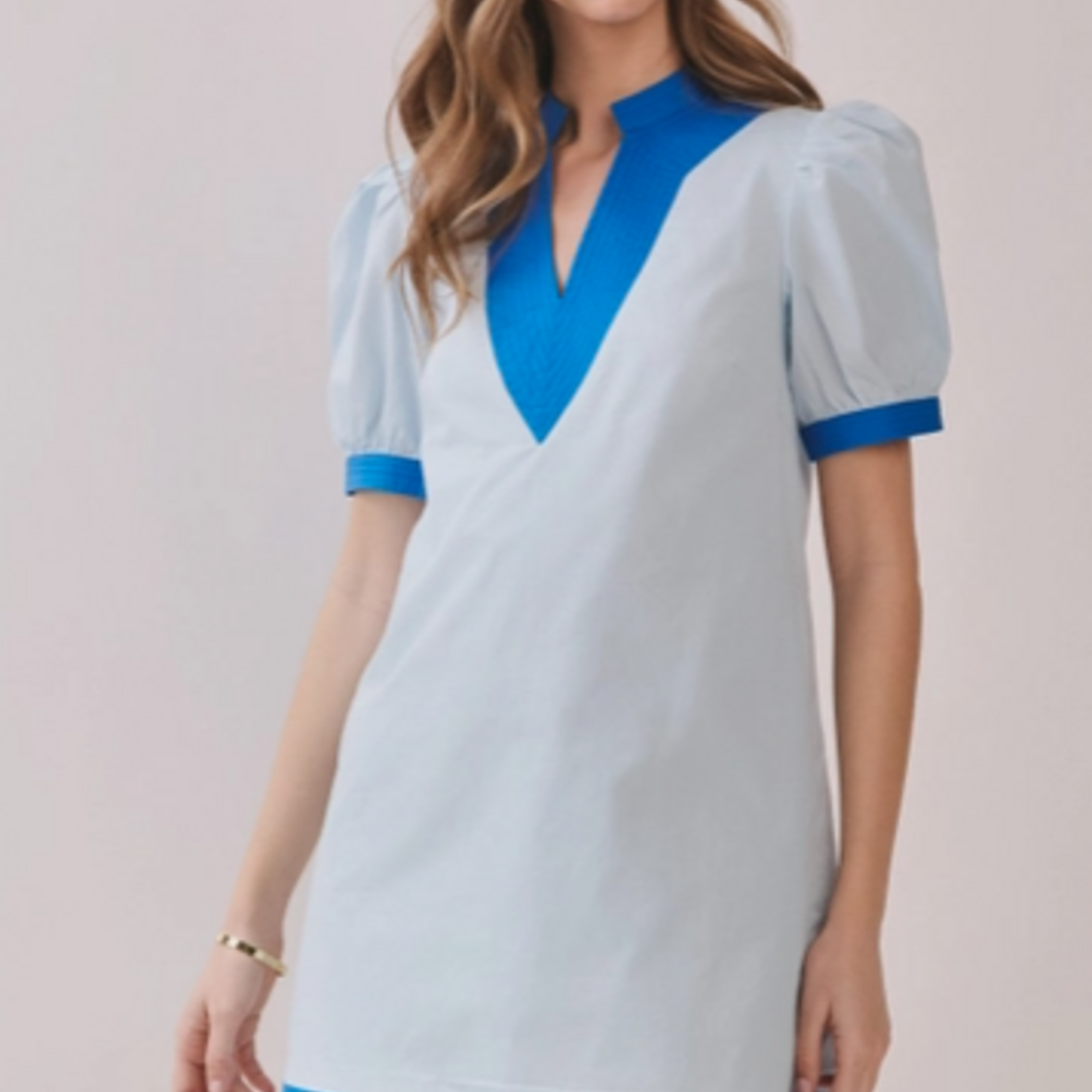 Lux Blue Puff Sleeve Mini Dress