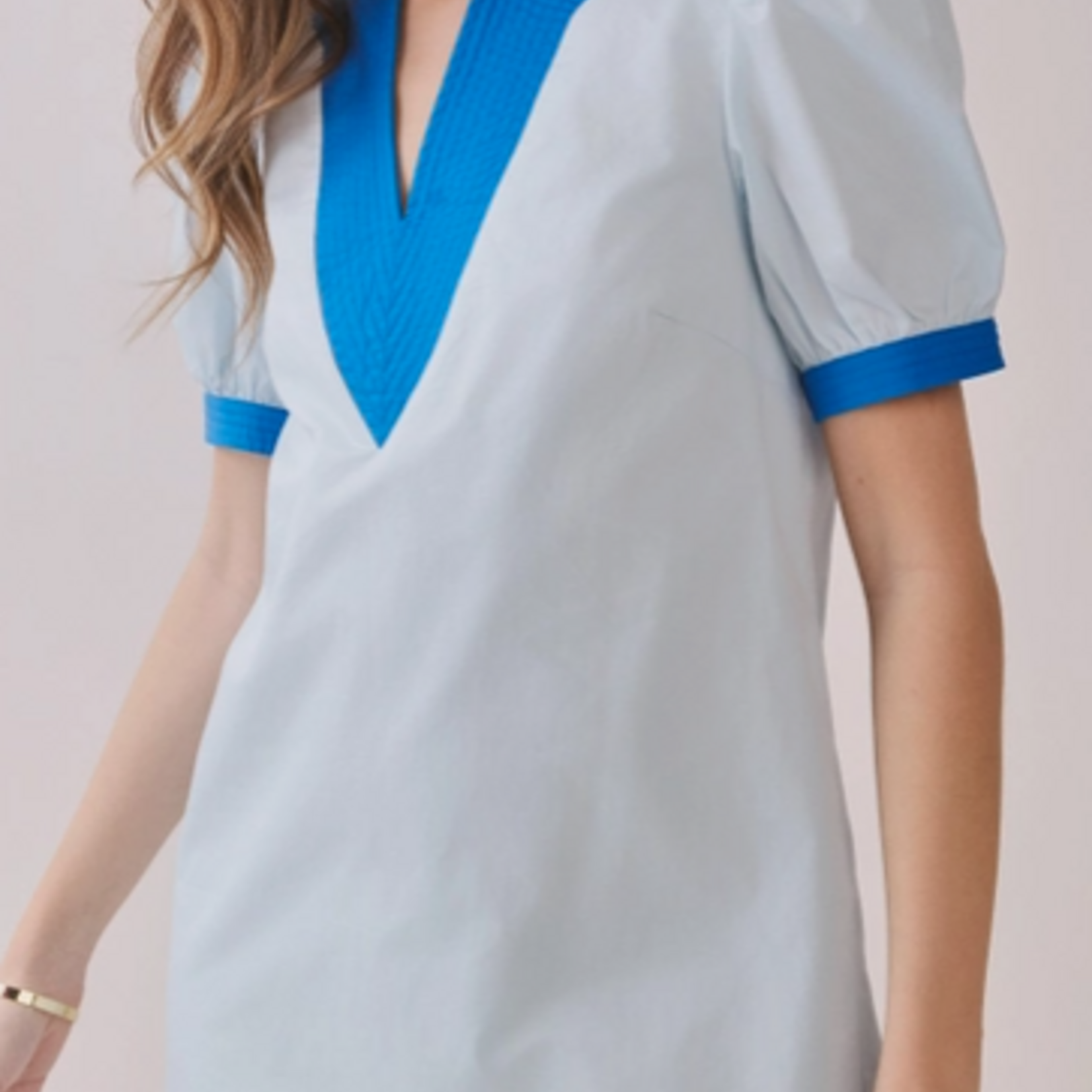 Lux Blue Puff Sleeve Mini Dress
