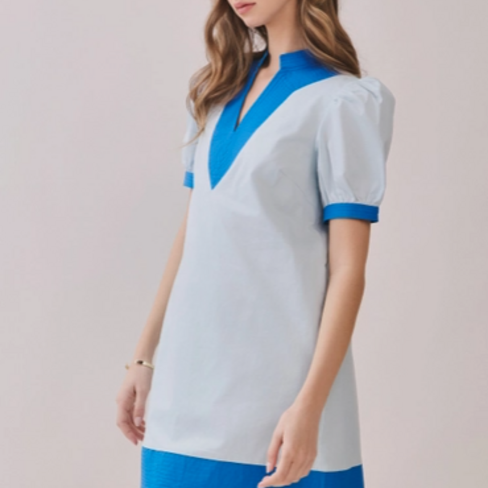 Lux Blue Puff Sleeve Mini Dress