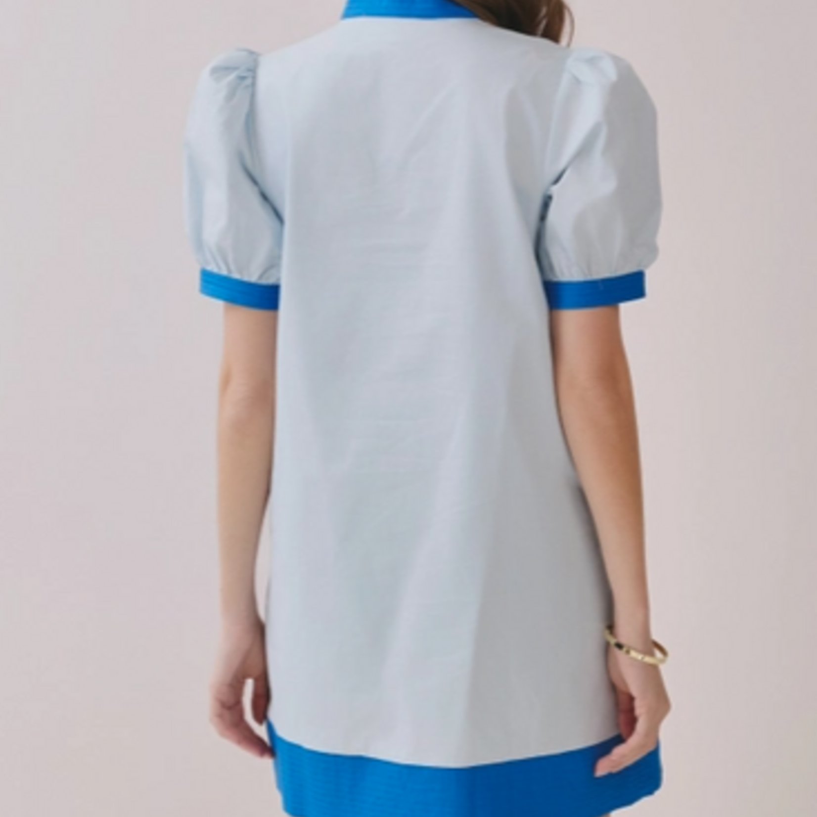 Lux Blue Puff Sleeve Mini Dress