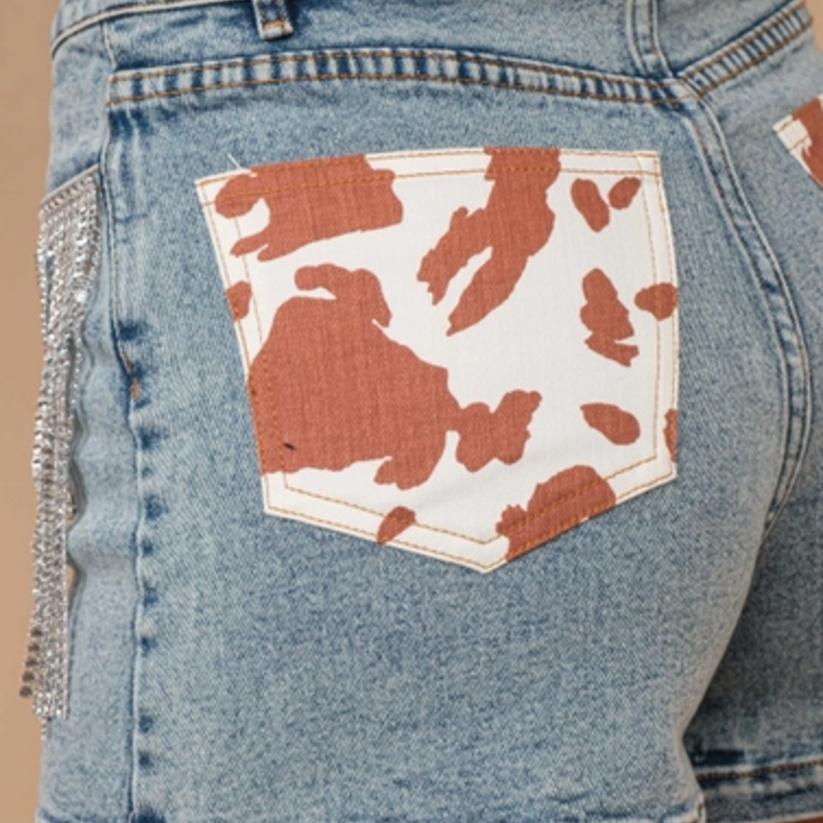 Blue B Cow Print Pocket Short