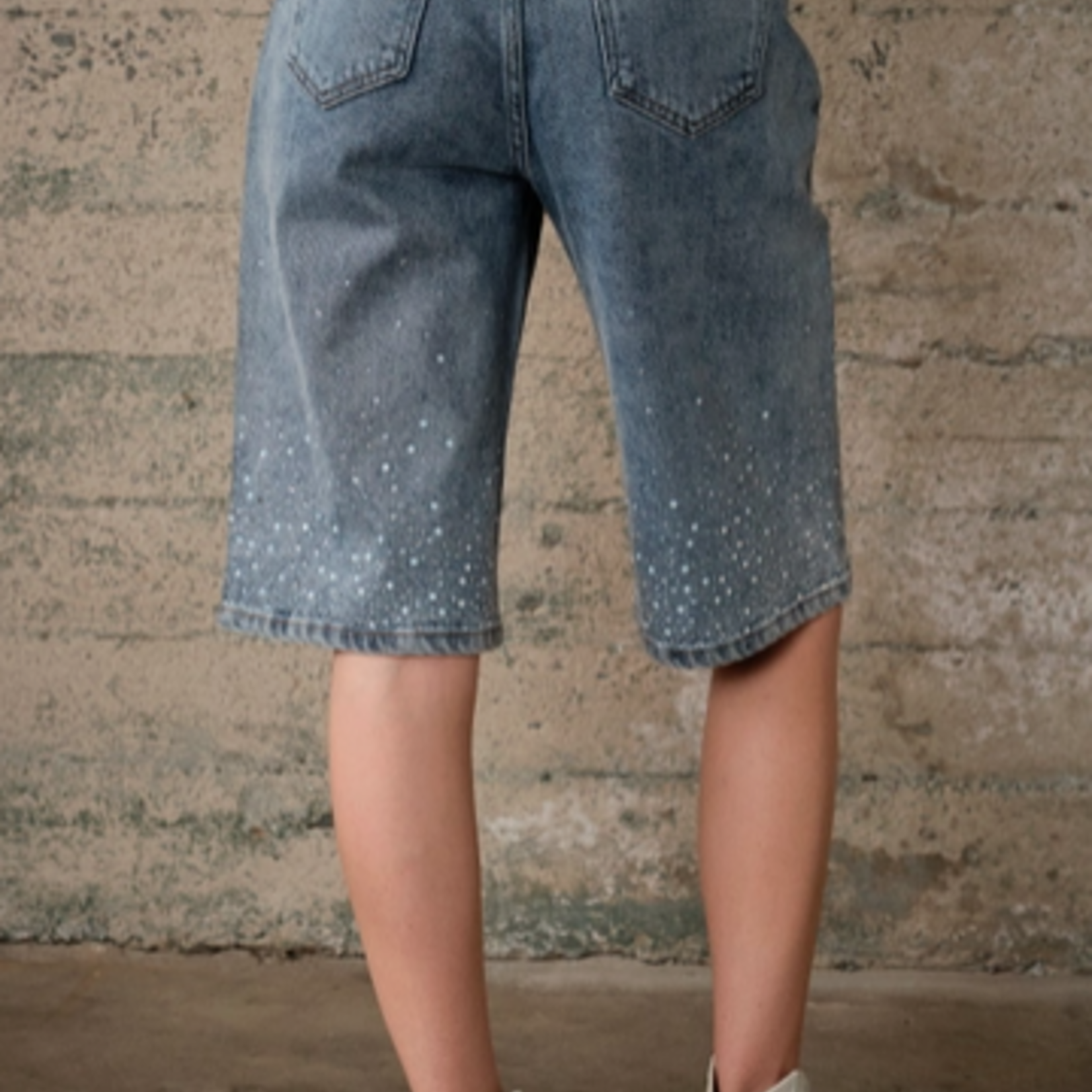 Blue B Rhinestone Denim Bermuda Shorts