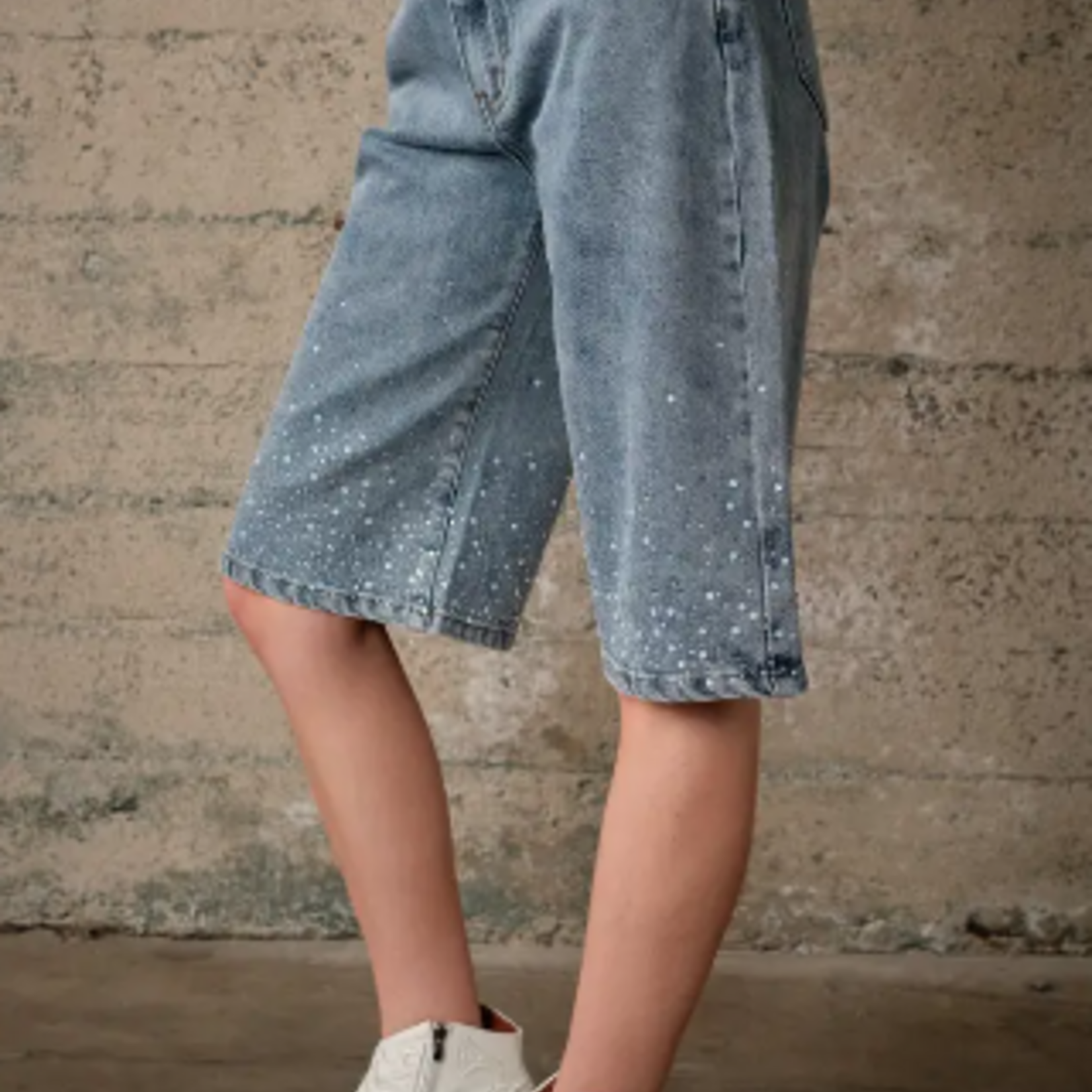 Blue B Rhinestone Denim Bermuda Shorts