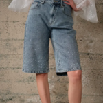 Blue B Rhinestone Denim Bermuda Shorts
