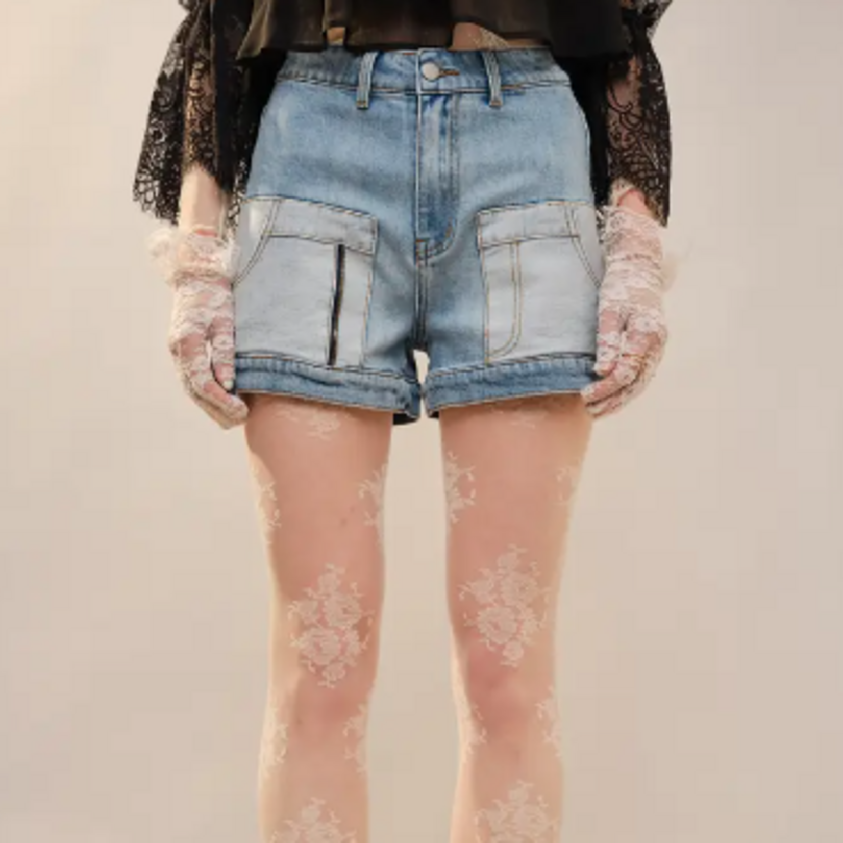 Blue B Lesley High Rise Patch Jeans Shorts