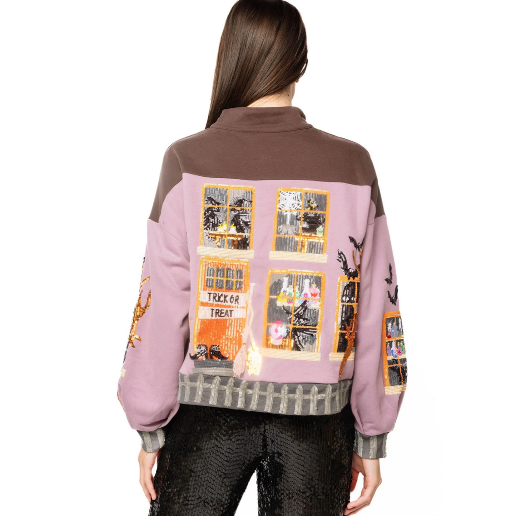Queen of Sparkles Brown and Purple Haunted House Henley