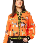Queen of Sparkles Orange Halloween Dogs Button Up Cardigan