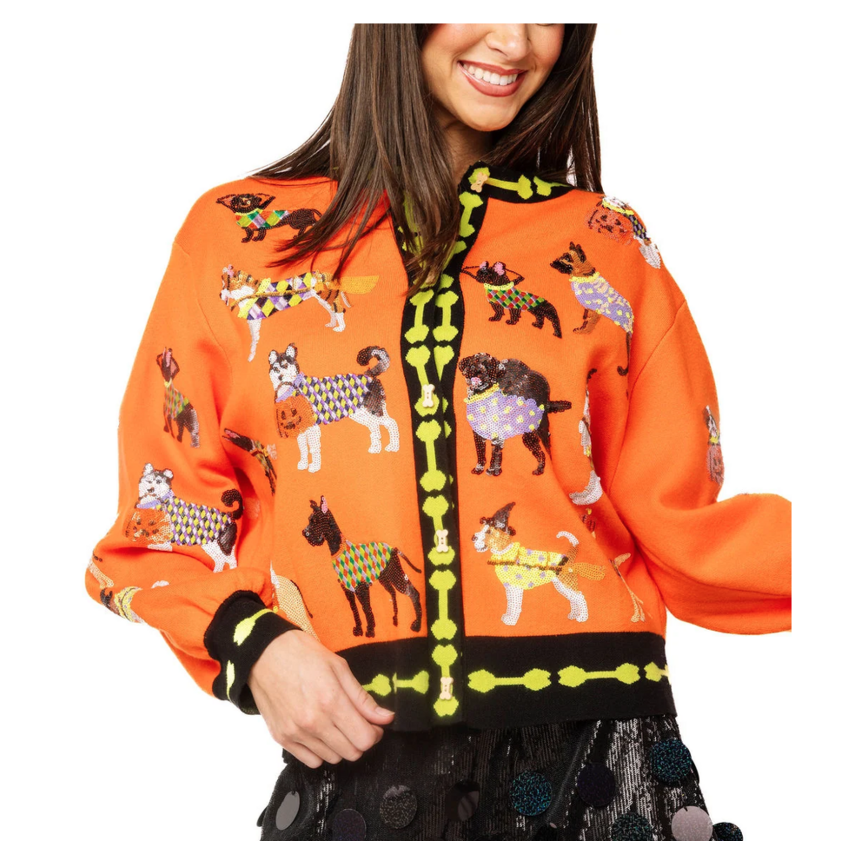 Queen of Sparkles Orange Halloween Dogs Button Up Cardigan