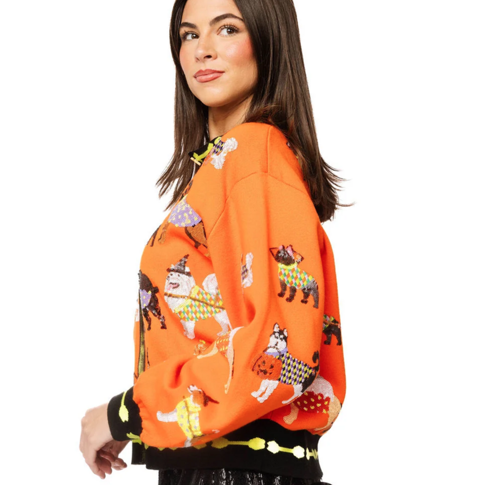 Queen of Sparkles Orange Halloween Dogs Button Up Cardigan