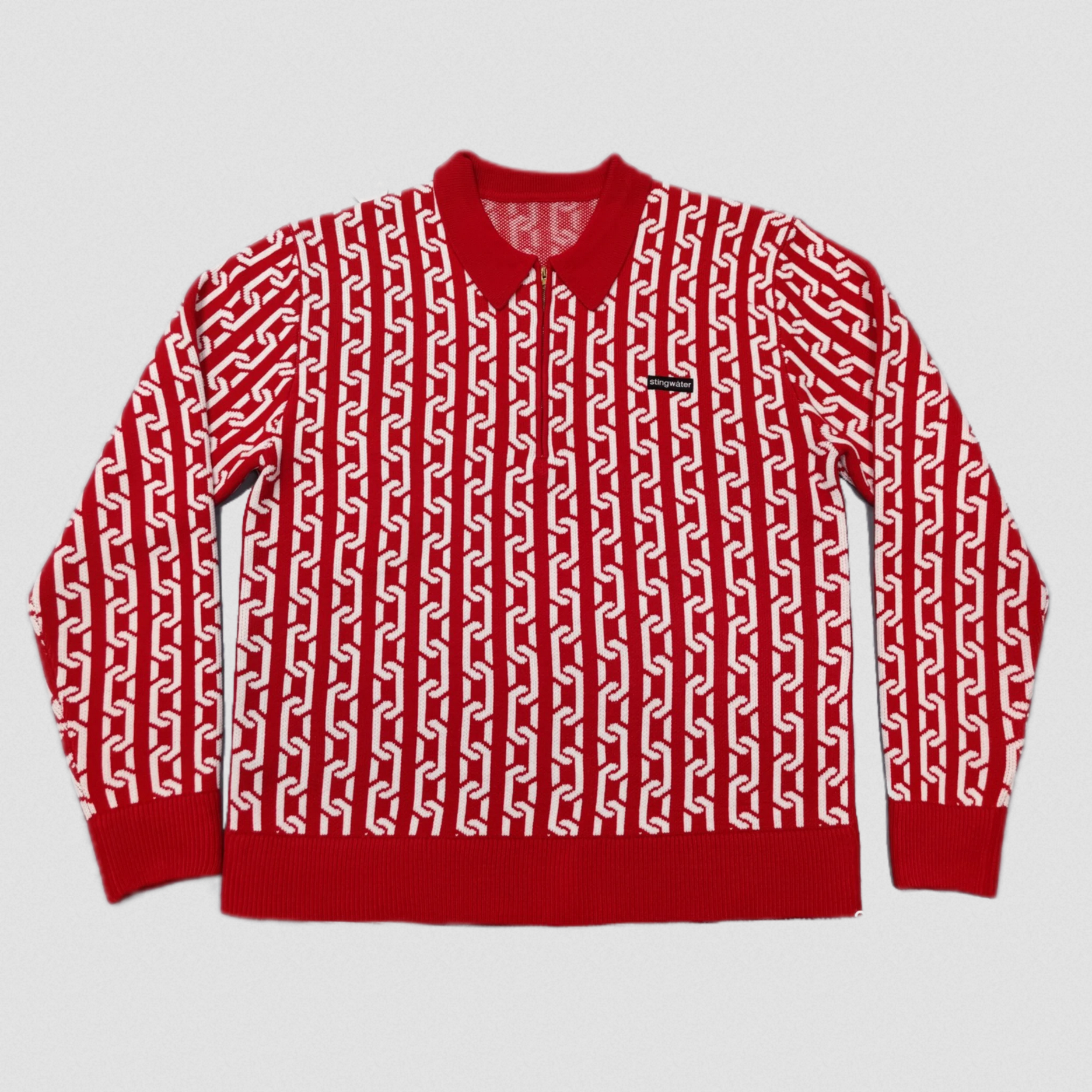 Stingwater Chain Collared Half Zip Sweater Red
