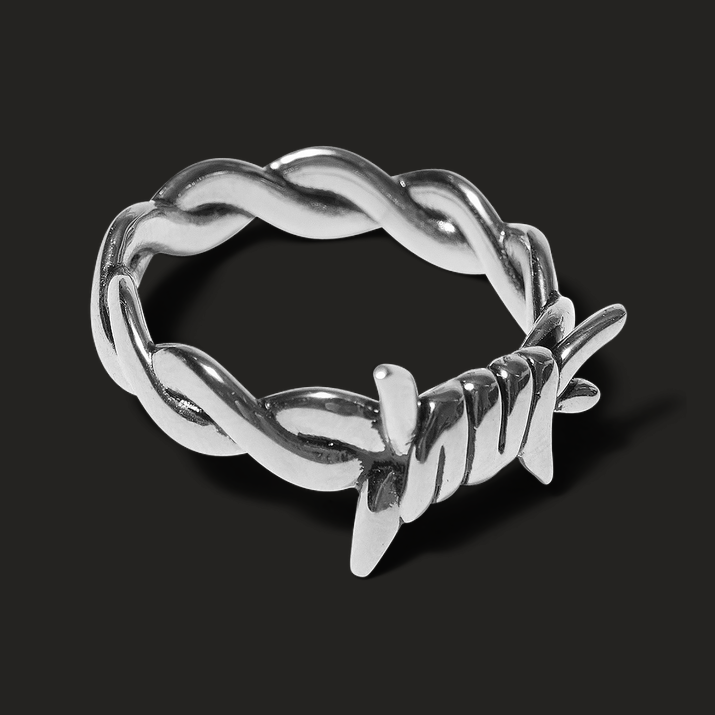 HUF Barbed Wire Silver Ring 7