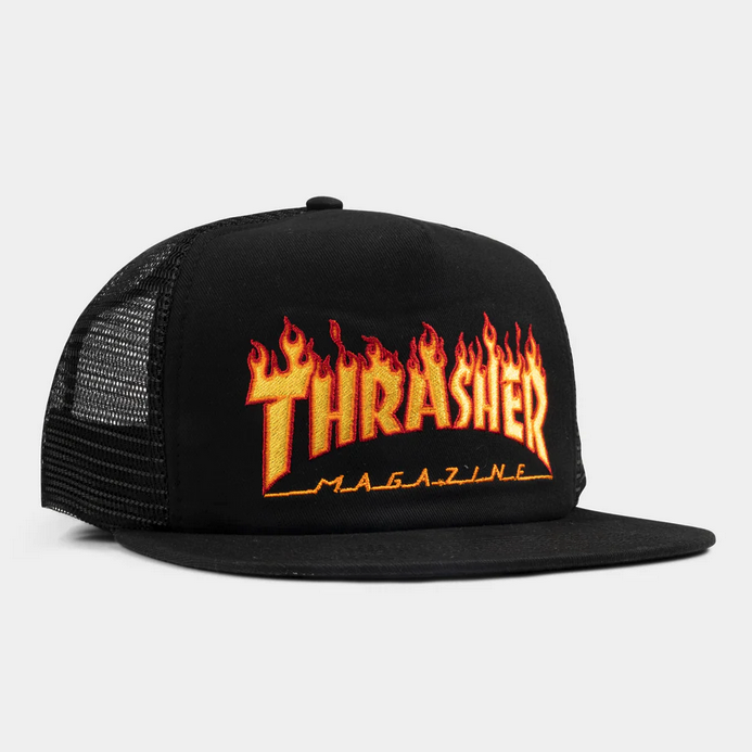 Thrasher Mag. Flame Logo Mesh Trucker Black