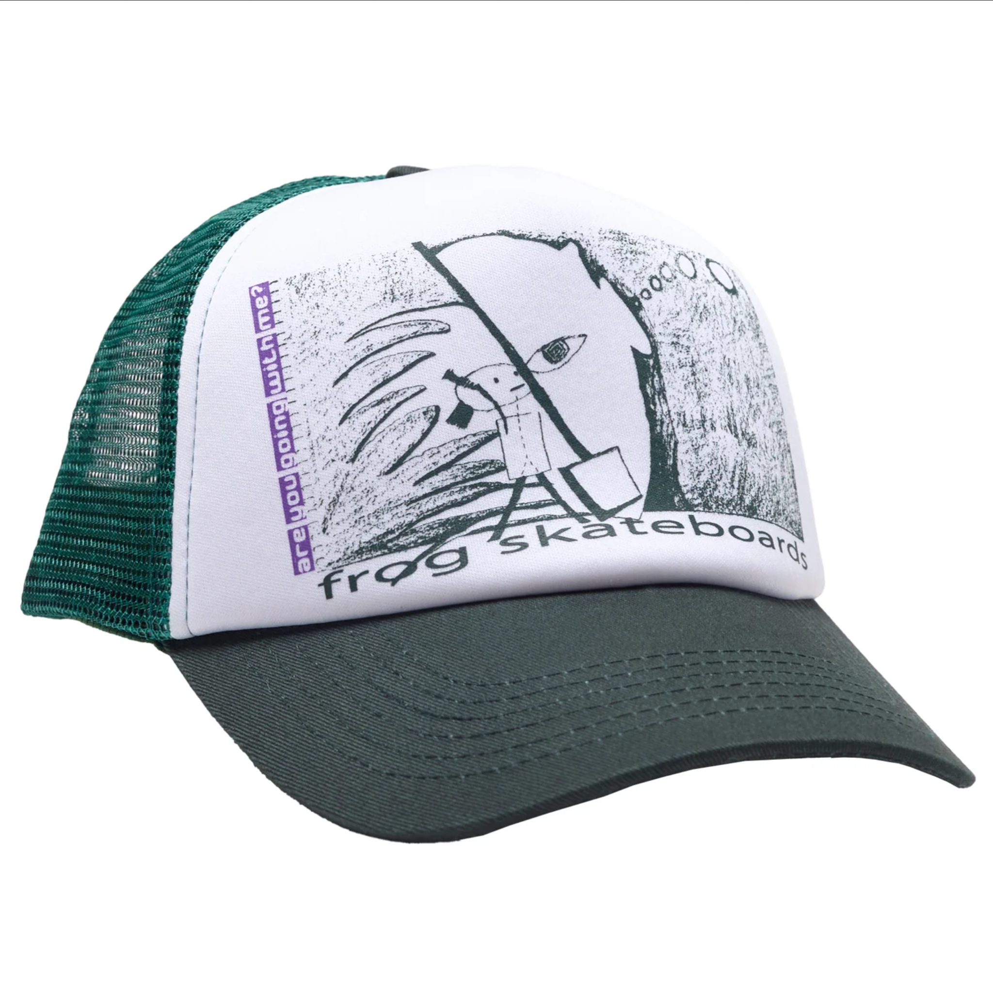 Frog Skateboards R U Going With Me? Trucker Hat Green/White