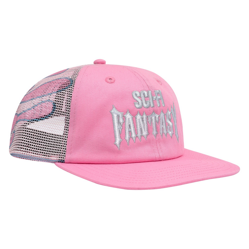 Sci-Fi Fantasy Biker Logo Mesh Trucker Hat Pink