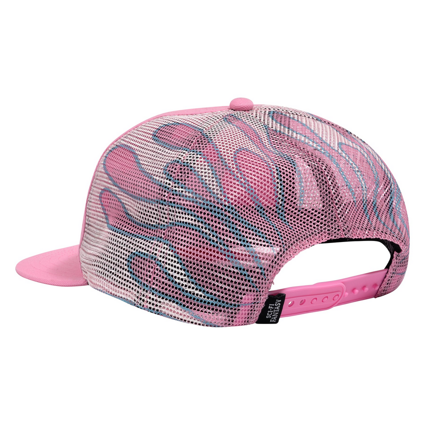 Sci-Fi Fantasy Biker Logo Mesh Trucker Hat Pink