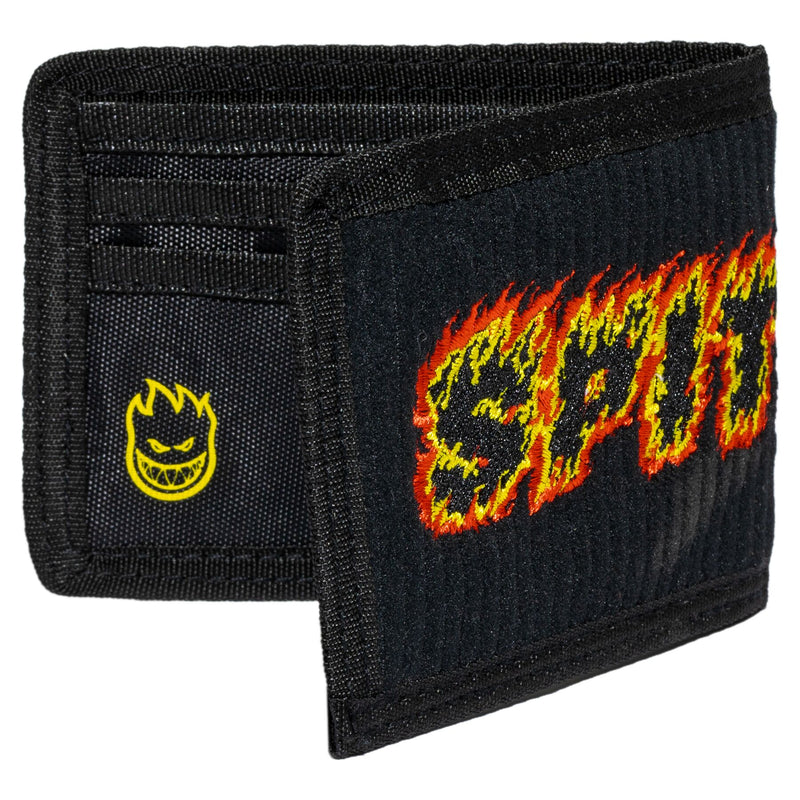 Spitfire Wheels Flames Script Bifold Wallet Black