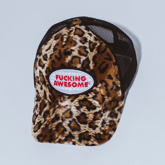 Fucking Awesome Fuzzy Leopard Trucker Hat Orange/White/Black