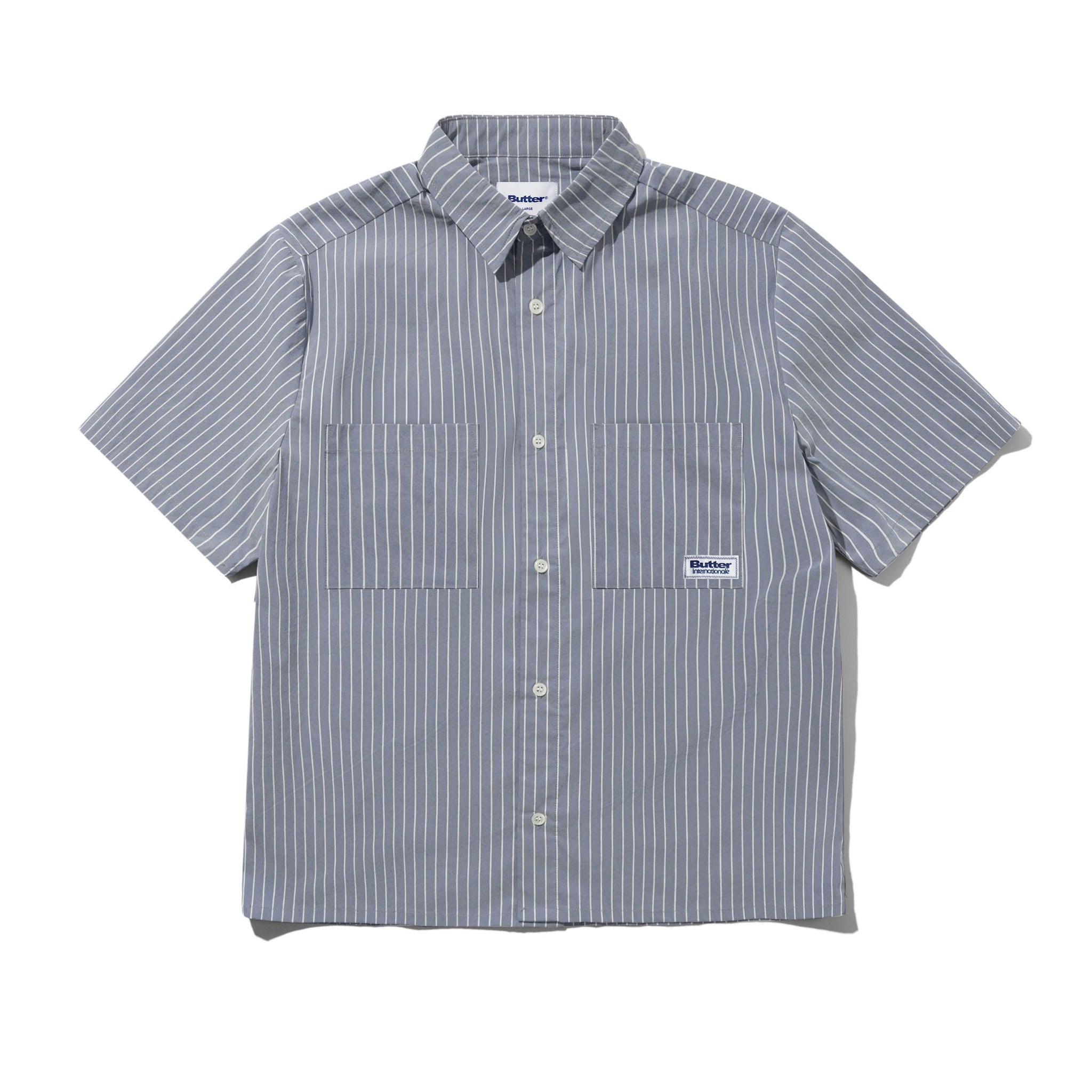Butter Brand Vertical Stripe S/S Shirt Stone Blue