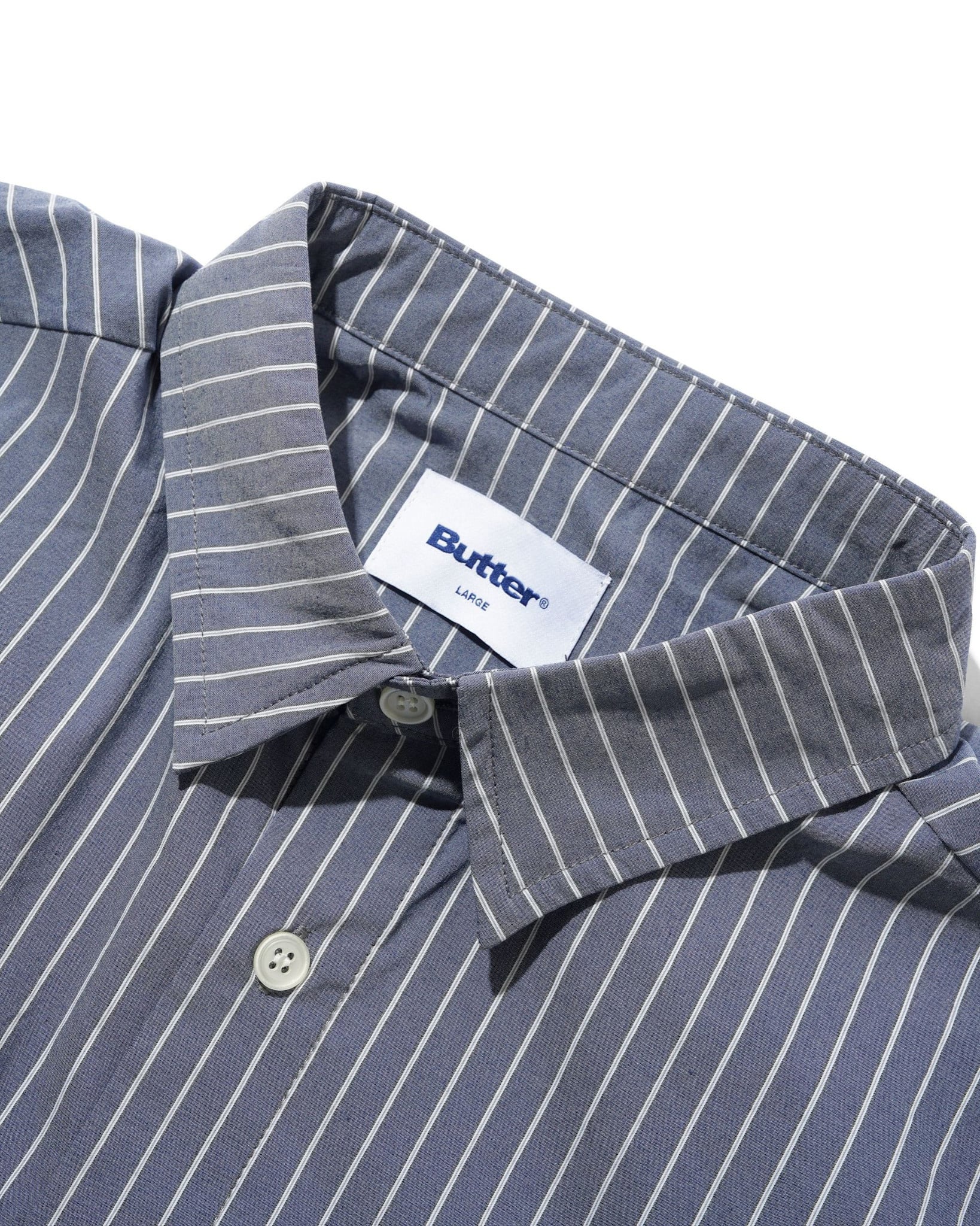 Butter Brand Vertical Stripe S/S Shirt Stone Blue