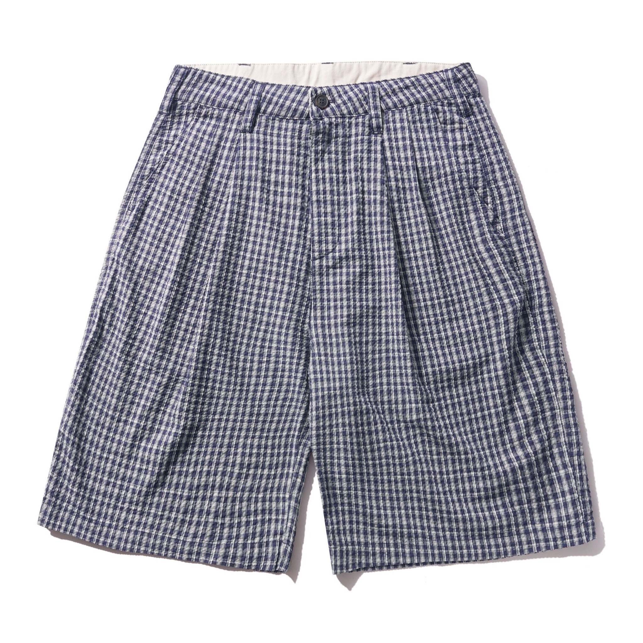 Butter Brand Pleated Shorts Navy Plaid