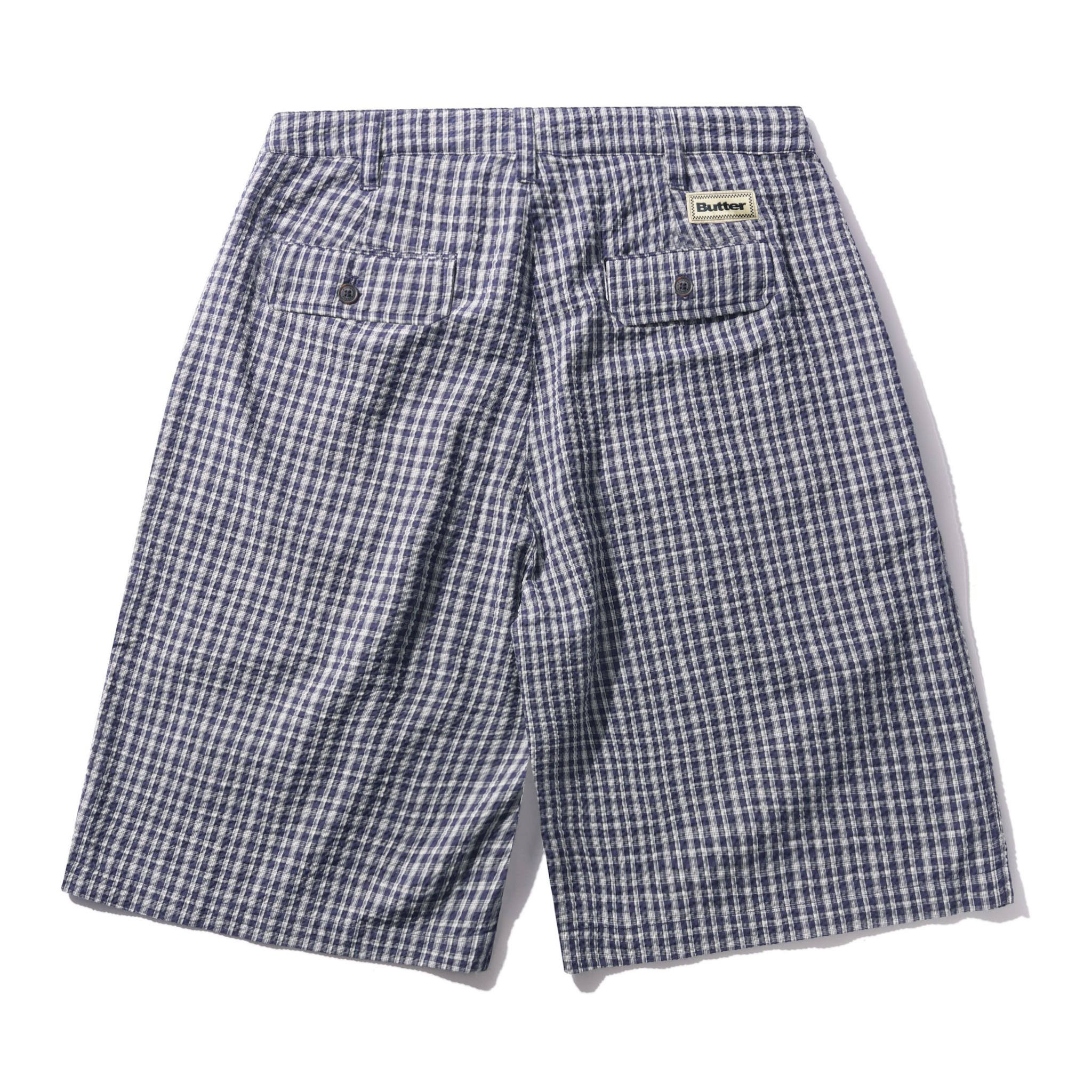 Butter Brand Pleated Shorts Navy Plaid