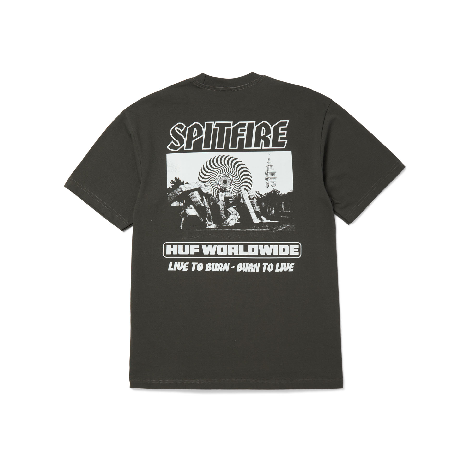 HUF Spitfire Burn Heavyweight Tee Washed Black