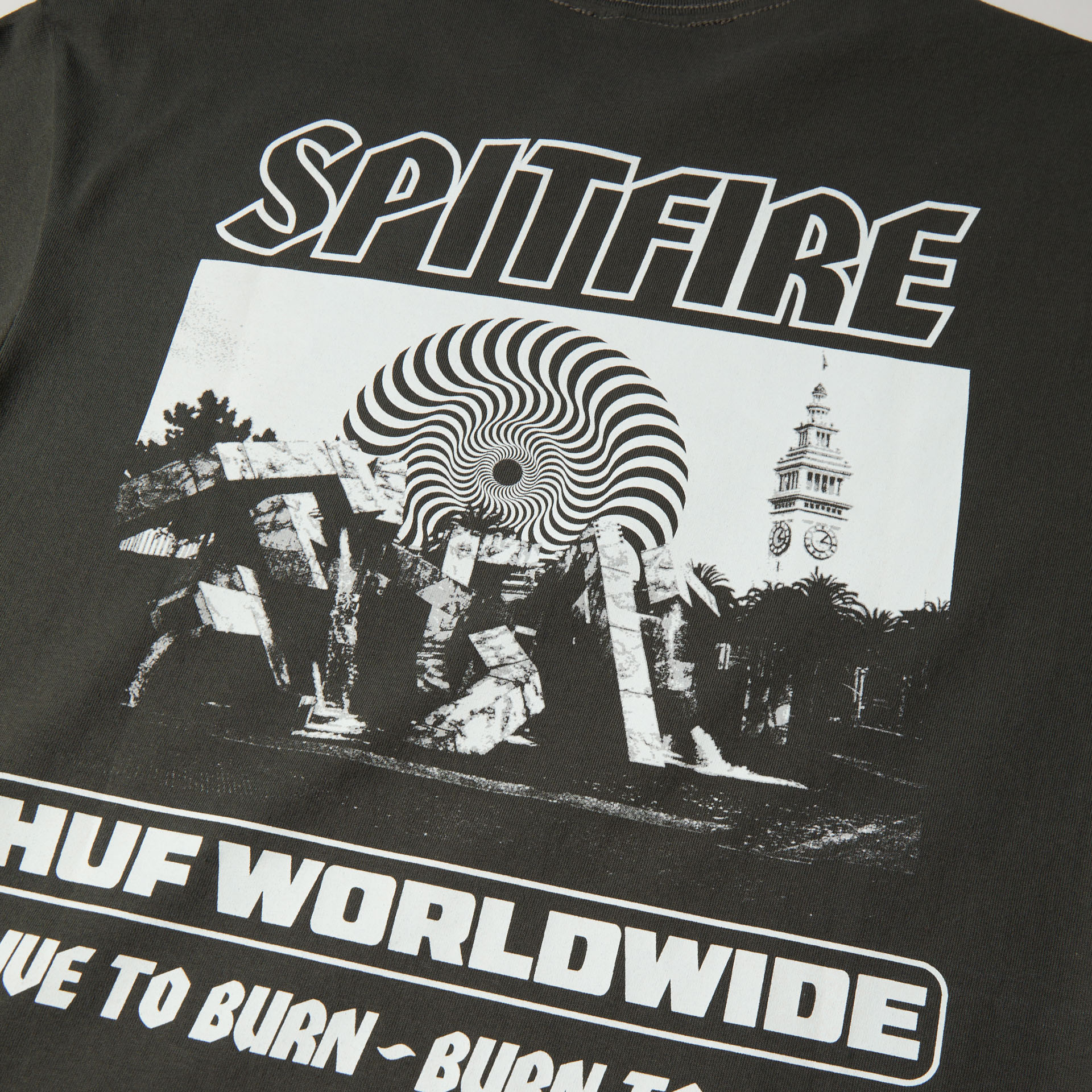 HUF Spitfire Burn Heavyweight Tee Washed Black