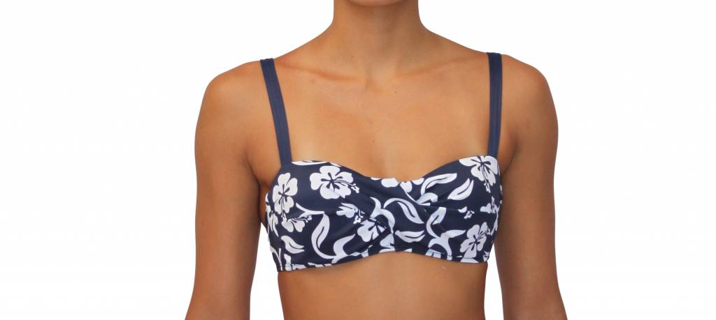 Pualani Soft Cup Bandeau Hibiscus Navy